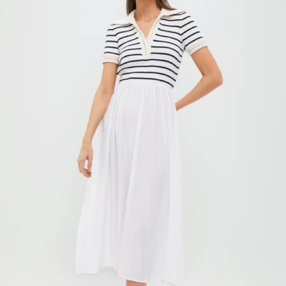 Tuckernuck White Maxi Dress with Navy Striped Knit Bodice